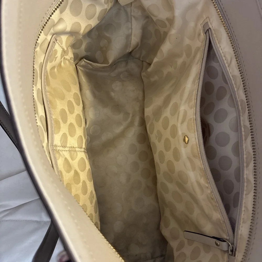Kate Spade Beige Crossgrain Leather Large City Classic Zip Tote Handbag